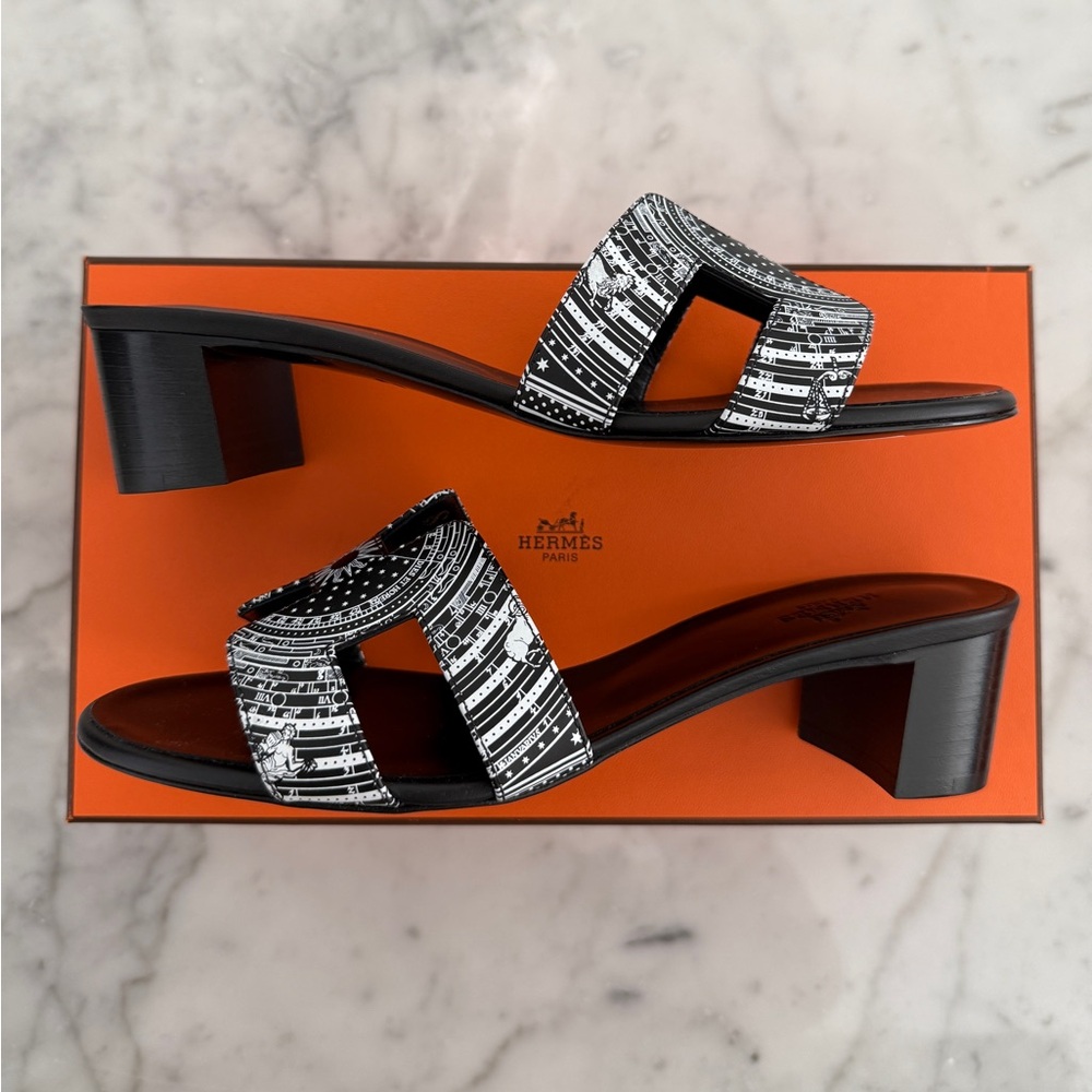 Hermes Oasis "Astrologie Bandana" Black and White Calfskin Veau Imprime Noir 38 - Picture 12 of 16